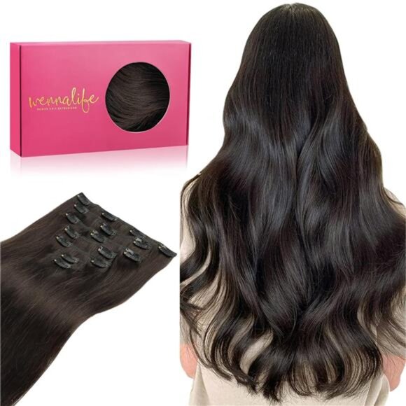 Clip in Hair Extensions Real Human Hair, 18 Inch 120g 7pcs Human Hair - Picture 1 of 6